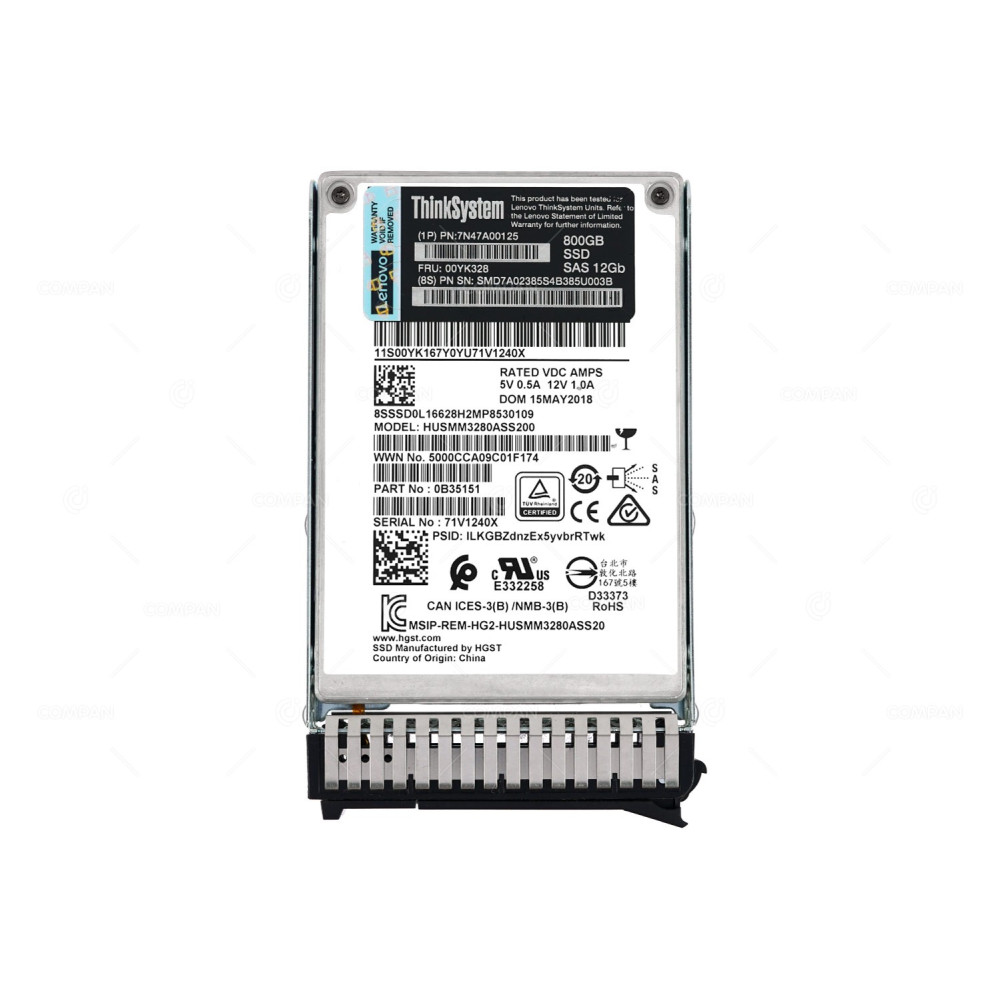 00YK328 IBM SSD 800GB SAS 12G 2.5" SFF FOR IBM THINKSYSTEM SR650 V1